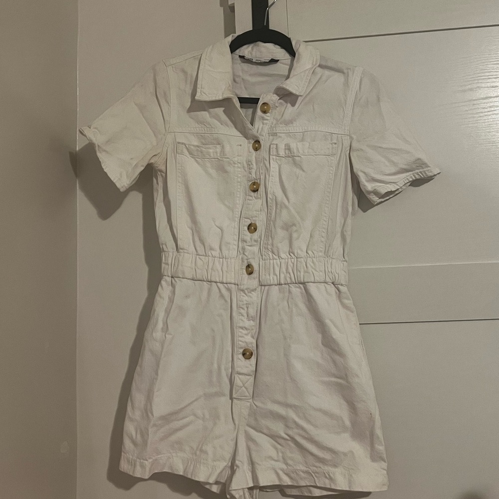Zara white denim romper